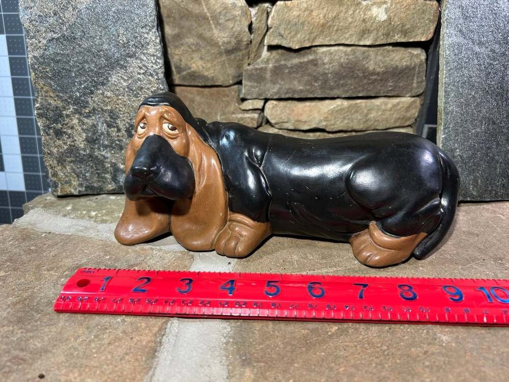Basset Hound Ceramic Statue Figure Black and Brown Vintage take sad boy home!